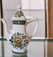 Pot Lidded Grindley Balmoral Tea Coffee White Green Floral Ceramic Vintage 9.5"