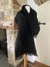 Black Vintage Mohair Wool Large Wide Scarf