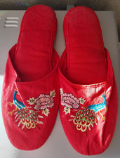 Vintage Embroidered Chinese Women's Cotton Slippers Peacock Pattern Size 42 / 10
