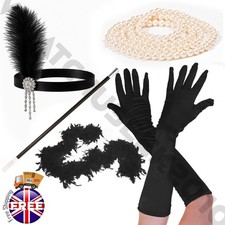5Pcs 1920s Women Gatsby Flapper Black Charleston Costume Fancy Dress Outfit