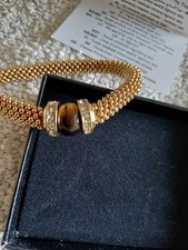 Avon Jasalin Tigers Eye Bangle Bracelet Gold Tone metal Mesh Retro Glam