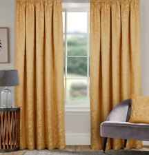 Curtains Lined Antique Gold 3" tape Damask Jacquard  Pair Of Pencil Pleat