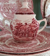 Grindley English Country Inns Red Sugar Bowl with Lid Vintage