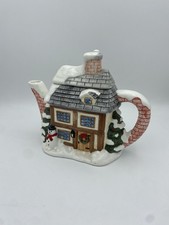 The Village Teapot Collection by Annie Rowe Winter Cottage Hand painted (T6)