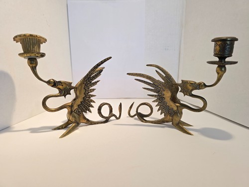 Vtg brass winged dragon - winged,