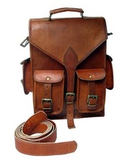 Goat Leather Bag Backpack Vintage Genuine Laptop Brown Travel Rucksack Men's New