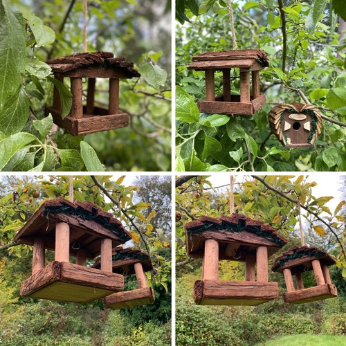Hanging wooden bird table - hanging,