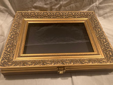 Display Box with Glass Front and Ornate Wooden Frame - Jewellery, Coins, Medals