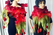 Hand Felted -ART Scarf /wool merino  and silk-tulips-