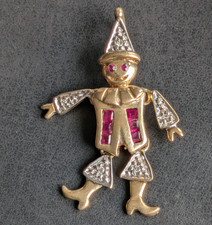 9ct Gold Ruby and Diamond Articulated Clown Pendant