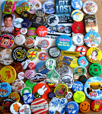 HUGE BADGE COLLECTION job lot vintage mixture all sorts promotional pin BADGES