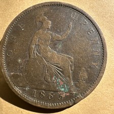 1865 VICTORIAN BUN/YOUNG HEAD ONE PENNY COIN QUEEN VICTORIA SEE PICS 