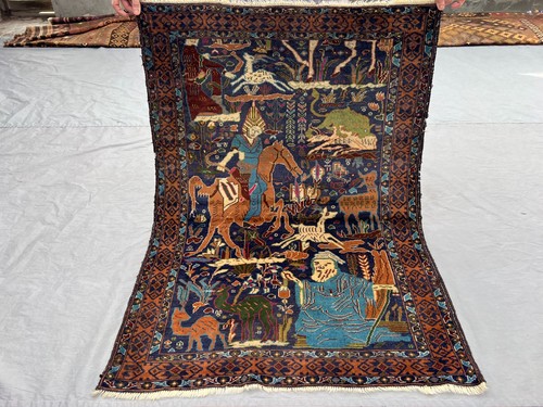 Navy blue antique pictorial - blue,