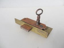 Antique Brass Cabinet Lever Lock Cupboard Chest Drawer Trunk Bolt Iron Key Old