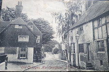 Photo Postcard Old Cottages Hurstpierpoint West Sussex 1905 Interesting man ?