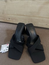 Zara Black Satin Cross Strap Mule Heels Uk 5