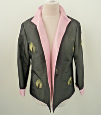 GRACE CHUANG Pink Black Sequin Decorated Open Blazer Jacket Large Size 44" Bust