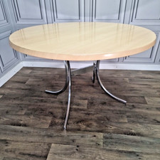 Retro Modernist Round Frovi Chrome Dining Table Wood Top - Mid Century Modern