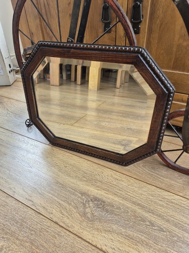 Antique octagonal oak mirror - antique,