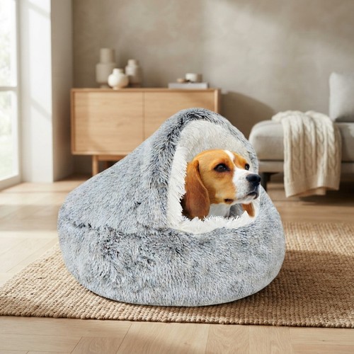 Calming plush cat dog bed - dog,