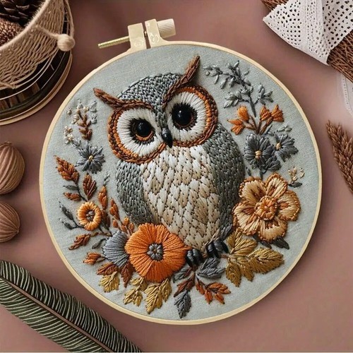 Diy owl embroidery kit - embroidery,