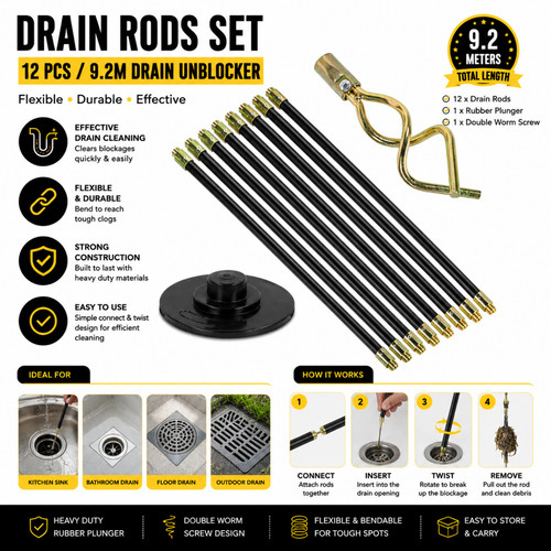 Pcs drain rod set - 12,