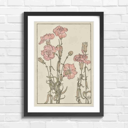 Art nouveau pink carnation - art,