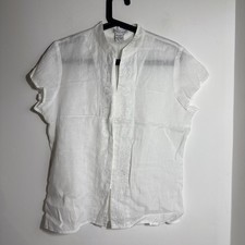 Deane & White 100% Linen White Embroidered Short Sleeved Summer Top Size Large