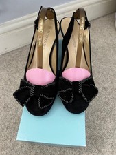 Lovely Peter Kaiser size 5.5 black suede leather sling back shoes bow trim 