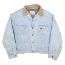 LEE Mens Beige Light Blue Denim Jacket 2XL Cotton Button Storm Rider Classic Fit
