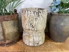 Vintage Antique Rustic Wabi Sabi Hand Carved Wooden Mortar Bowl Candle Holder
