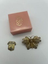 Vintage Portuguese silver & gold gilt fine wire filigree butterfly brooch pin