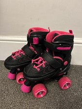 Kids 4 Wheel Quad Pink & Black Roller Skates Boots For Girls & Boys Adjustable