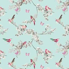 Beautiful Birds Duck Egg Cotton PVC Fabric WIPE CLEAN Tablecloth Oilcloth