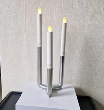 IKEA Candle Holder Design Henrik Preutz Silver Metal Candelabra + 3 Faux Candles