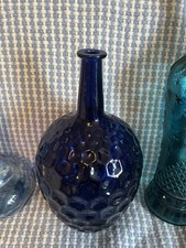 Cobalt Blue Art Glass Bottle Hexagon Pattern