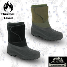 Mens Waterproof Winter Boots Thermal Walking Twin Strap Grip Warm Work Yard Farm