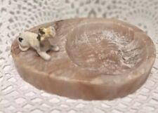 Art Deco Alabaster Ashtray With Spinning Hand Painted Terrier Dog Figurine 