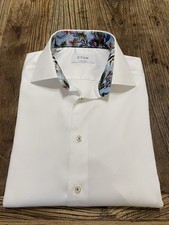Eton Mens White Formal Shirt With Pattern Collar And Cuffs Size 16