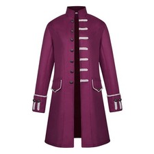 Men Victorian Frock Coat Gothic Steampunk Jacket Vintage Tailcoat 2XL Purple