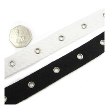EYELET TAPE 20mm WIDE 33mm HOLE CENTRES FASTENING SEWING COVER  BLACK OR WHITE