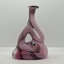 Mtarfa Art Glass Bottle Vase Pink Hand Blown Maltese Labelled Vintage