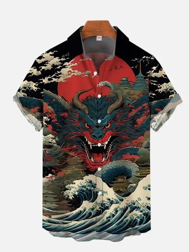 Mens dragon print hawaiian - mens,