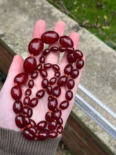 Vintage Phenolic Cherry Amber Bakelite Bead Necklace Faturan 63.3 G Not Marbled