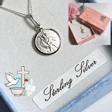 Baby baptism St Christopher necklace sterling silver 925 14”in chain christening