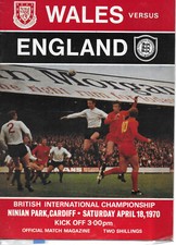 WALES V ENGLAND 18 APRIL 1970 NINIAN PARK 1-1 DRAW HOME INTERN. CHAMPIONS VGC