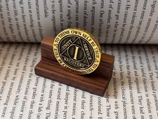 Walnut Coin Stand | Wooden Token Display | Sobriety Gift | Handmade in the UK