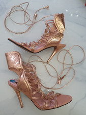 Forever Unique Rose Gold PU Leather UK8 EU41 US10 High Heels Sandals Lace Up