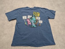Vtg Weird Fish TShirt Mens XL Blue Graphic Fade Retro Casual Protest Art Pig Fun