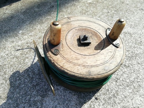 Wood and brass fishing reel - fishing,